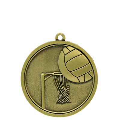 M018G Netball - Gold Relief <Br>Medal 4.5cm Dia