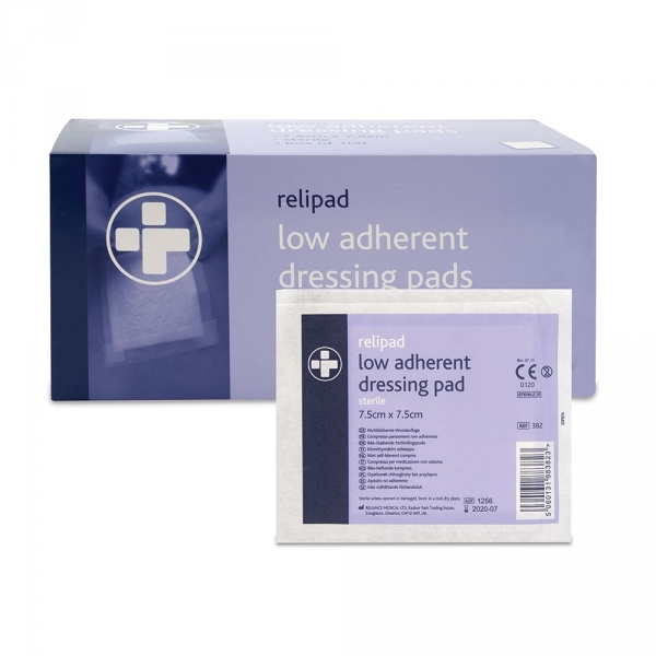 382 Relipad Low-Adherent Dressing Pads 7.5cm x 7.5cm Box of 100