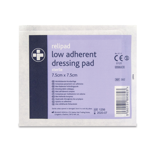 382E Relipad Low-Adherent Dressing Pads 7.5cm x 7.5cm SINGLE