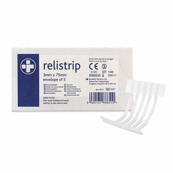 651E Relistrip Skin Closure Strips 5pk 3mm x 75mm SINGLE