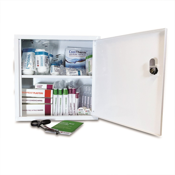 X1761 Red Cross Medium Workplace First Aid Kit Metal Wall Cabinet