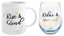 LMMU003 RISE AND GRIND 360ML MUG & STEMLESS GLASS 600ML GIFT SET