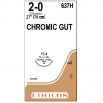 SUTURE CATGUT CHROMIC 2/0 24MM (637H) BOX/36