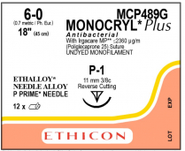 SUTURE MONOCRYL 6/0 45CM (MCP489G) BX/12