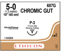 SUTURE CHROMIC GUT 5/0 13MM (687G)    BOX/12