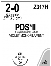 SUTURE ETHICON PDS II VIOLET 2/0 26MM 70CM (Z317H) BX36