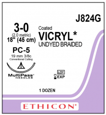 SUTURE VICRYL 3/0 19MM 45CM (J824G)     BOX/12