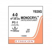 SUTURE MONOCRYL 4/0 13MM 45CM  (Y835G)  BOX/12