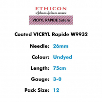 SUTURE VICRYL RAPIDE 3/0 26MM (W9932)  BOX/12