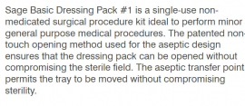 BASIC DRESSING PACK #1 SAGE STERILE  (11001001)  EA