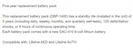 BATTERY DEFIBTECH DBP 1400 (DCF-E200) 5YR