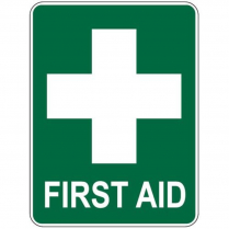 STICKER FIRST AID WHITE CROSS ON GREEN 130X90MM