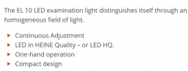 EXAM LIGHT HEINE LED EL10 WALL MOUNT (J-008.27.001)  EACH