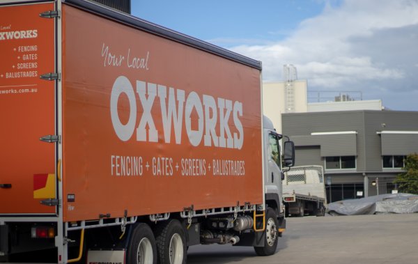 Oxworks delivery truck leaving the manufacturing warehouse