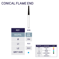 3195 Cone Flame End Diamond Bur 879K/016 10pk