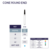 2136 Cone Round End Diamond Bur 855/016 10pk