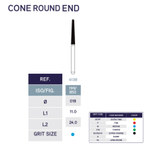 4138 Cone Round End Diamond Bur 850/018 10pk