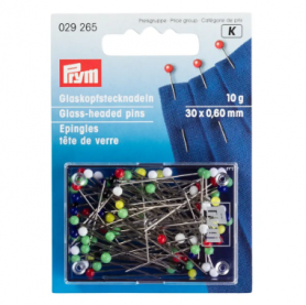 GLASS-HEADED PINS, 0.60 X 30MM, MULTI-COLOUR, 20G, CARD WITH BOX