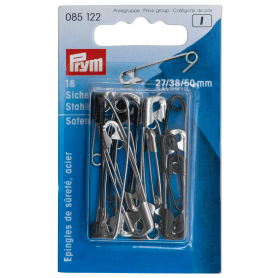 SAFETY PINS, 27/38/50MM, ASSORTED, SILVER-COLOURED/BLACK, 18 ITEMS