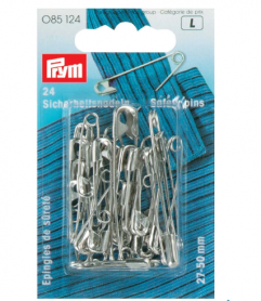 SAFETY PINS, 27/38/50MM, ASSORTED, SILVER-COLOURED, 24 ITEMS