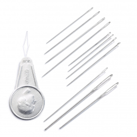 SEWING, EMBROIDERY AND DARNING NEEDLES ASSORTMENT AND THREADER, 50 NEEDLES