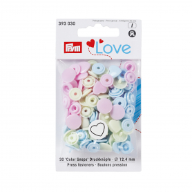 COLOUR SNAP FASTENER, PRYM LOVE, HEART, 12.4MM, ROSE/GREEN/LIGHT BLUE