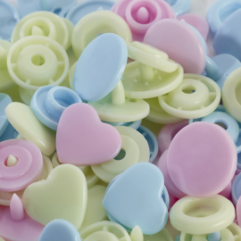 COLOUR SNAP FASTENER, PRYM LOVE, HEART, 12.4MM, ROSE/GREEN/LIGHT BLUE