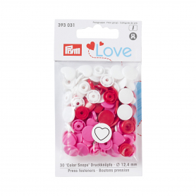 COLOUR SNAP FASTENER, PRYM LOVE, HEART, 12.4MM, RED/WHITE /PINK