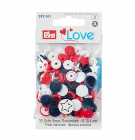 COLOUR SNAP FASTENER, PRYM LOVE, STAR, 12.4MM, RED/WHITE /NAVY BLUE