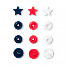 COLOUR SNAP FASTENER, PRYM LOVE, STAR, 12.4MM, RED/WHITE /NAVY BLUE