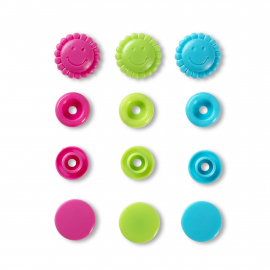 COLOUR SNAP FASTENER, PRYM LOVE, FLOWER, 13.6MM, TURQUOISE/GREEN/PINK