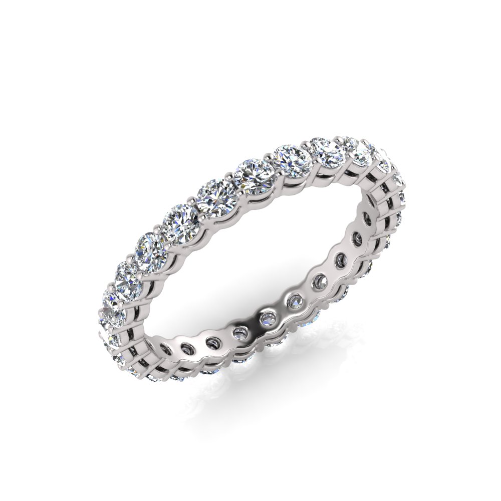 Double Bezel, Shared Claw Round Wedding Band Chemgold