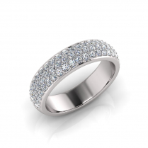 Rounded Three Row Pave Set Round Wedding Band