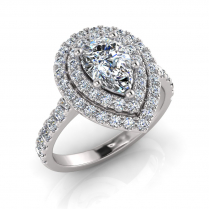 Pear Double Halo Scalloped Set Ring