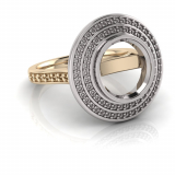 Round Bezel Set & Double Halo Pave Set Ring