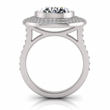 Round Bezel Set & Double Halo Pave Set Ring