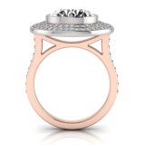 Round Bezel Set & Double Halo Pave Set Ring