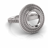 Round Bezel Set & Double Halo Pave Set Ring