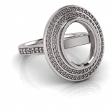 Oval Bezel Set & Double Halo Pave Set Ring