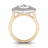 Pear Bezel Set & Double Halo Pave Set Ring