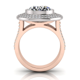 Round Bezel Set & Double Halo Pave Set Ring