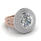 Round Bezel Set & Double Halo Pave Set Ring