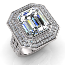 Emerald Bezel Set & Double Halo Pave Set Ring
