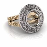 Round Bezel Set & Double Halo Pave Set Ring