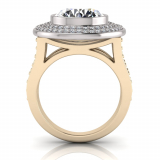 Round Bezel Set & Double Halo Pave Set Ring