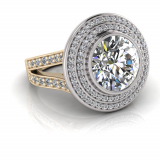 Round Bezel Set & Double Halo Pave Set Ring