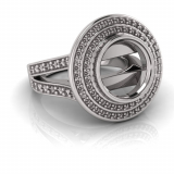 Round Bezel Set & Double Halo Pave Set Ring