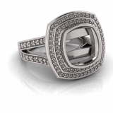 Cushion Bezel Set & Double Halo Pave Set Ring