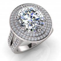 Oval Claw Set & Double Halo Pave Set Ring