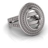 Oval Bezel Set & Double Halo Pave Set Ring